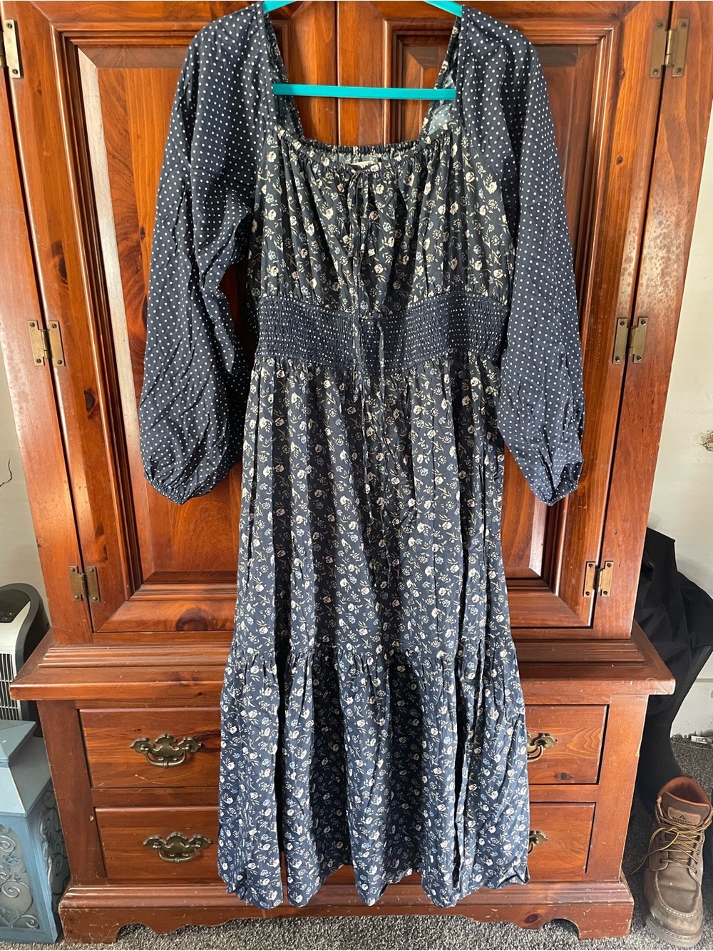 Christy Dawn Navy Floral Long Sleeve Smocked Midi Dress